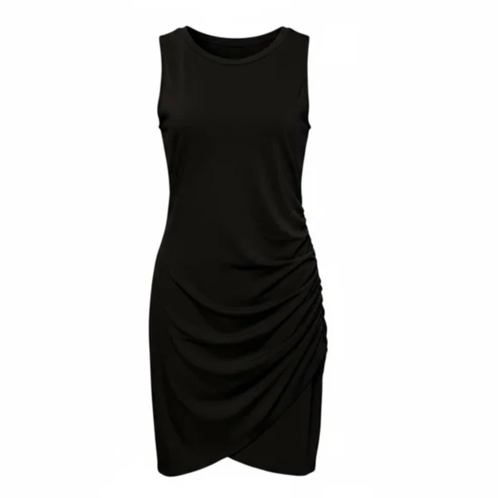 Black Shirred Side Sleeveless Dress